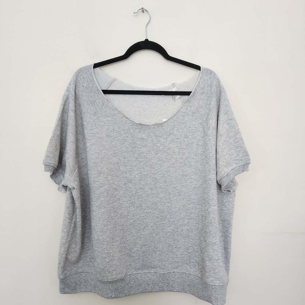J/M Active Womens XL Short Sleeve Sweatshirt Silver Heath Grey French Terry NWT